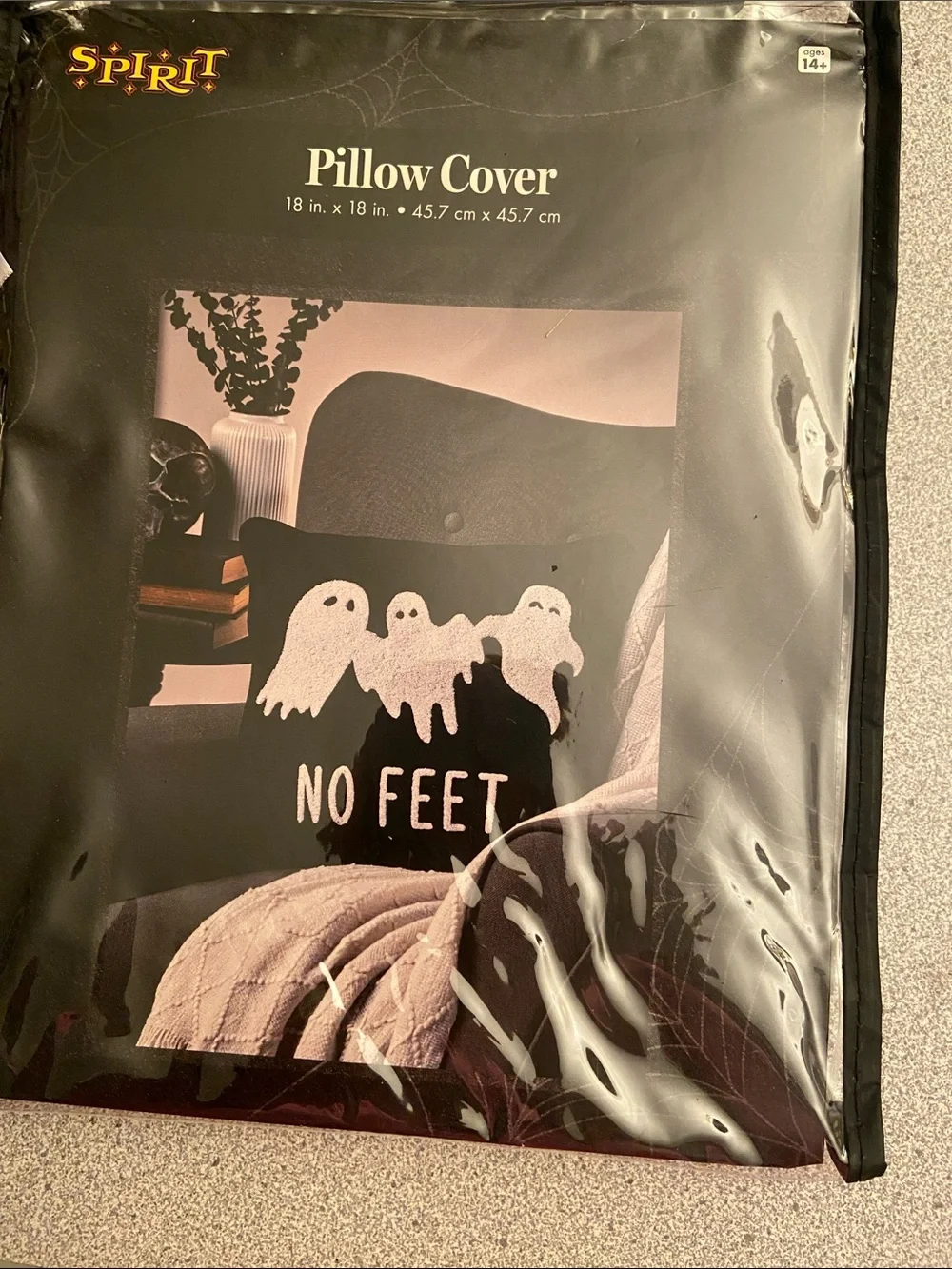 Spirit Black Pillow Cover with White Ghosts 'No Feet'